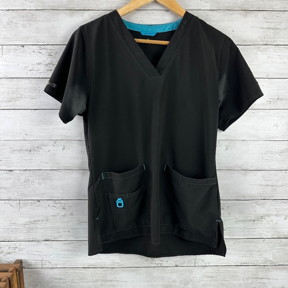 Lot of 4 Carhartt Force Scrub Shirt Women‎ Small Pockets Short Sleeve Black Worn - Picture 11 of 13